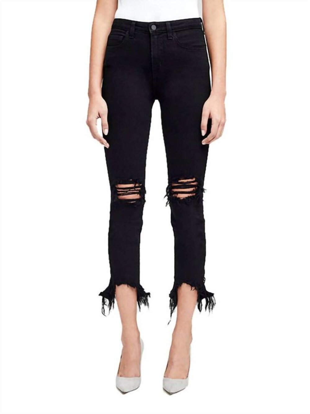 L'agence High Line Skinny Women Jeans Size 27 High Rise Saturated Black Raw Hem